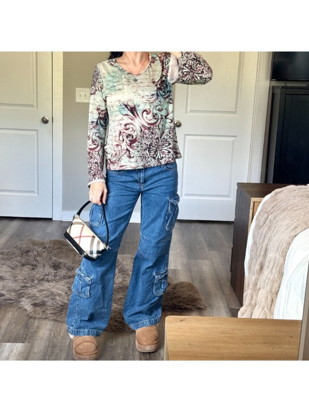 Vintage Y2K Grunge Forest Fairy Ornate Bell Sleeve Shirt Womens PXL Indie Floral - Picture 3 of 9